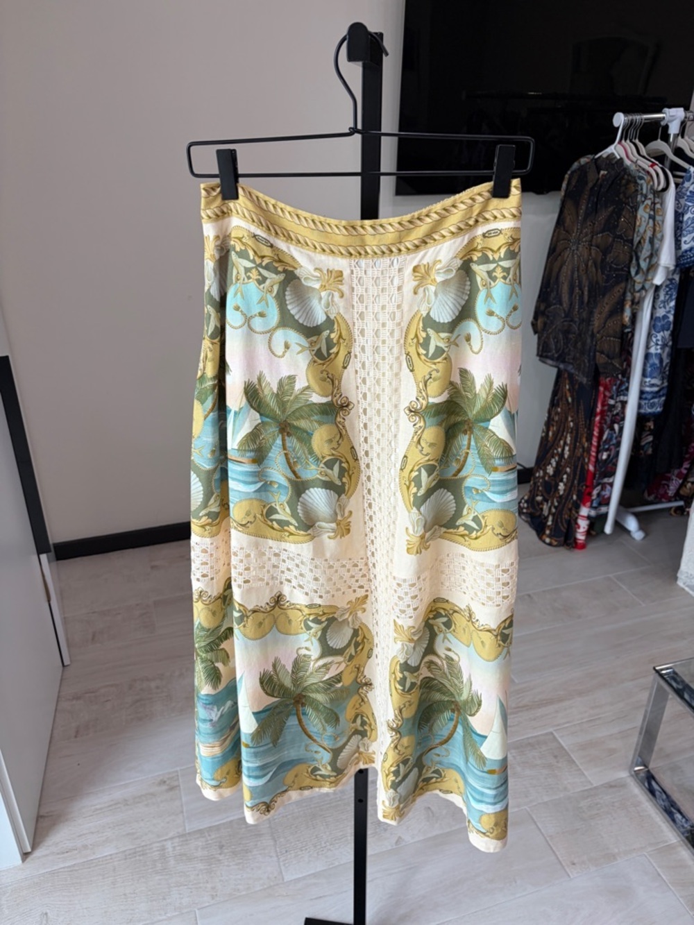 FARM Rio Royal Sea Crochet Trim Midi Skirt - Picture 11 of 15
